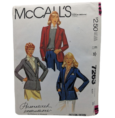 McCalls Pattern 7263 Jacket Lined 2 Variations Misses 14 Uncut Vintage 1980