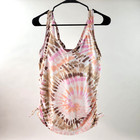 Lands’ End Womens Tankini Top 12 Multicolor Padded Bra Ruched Sides Swimwear