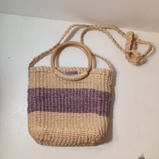 Vintage Esprit Basket Purse Woven Wicker Crossbody Wood Handle Bag Tote 9  x9  x4  