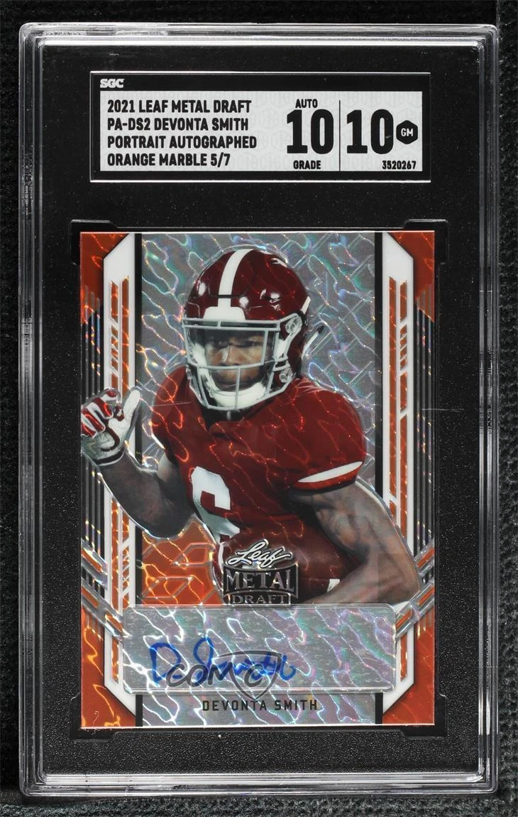 DeVonta Smith Leaf Metal Draft Autograph Portrait #PADS2 Orange Marble