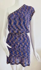 Missoni Mini dress knit crochet Purple Gold Viscose Summer Zig-Zag Size IT 44 M