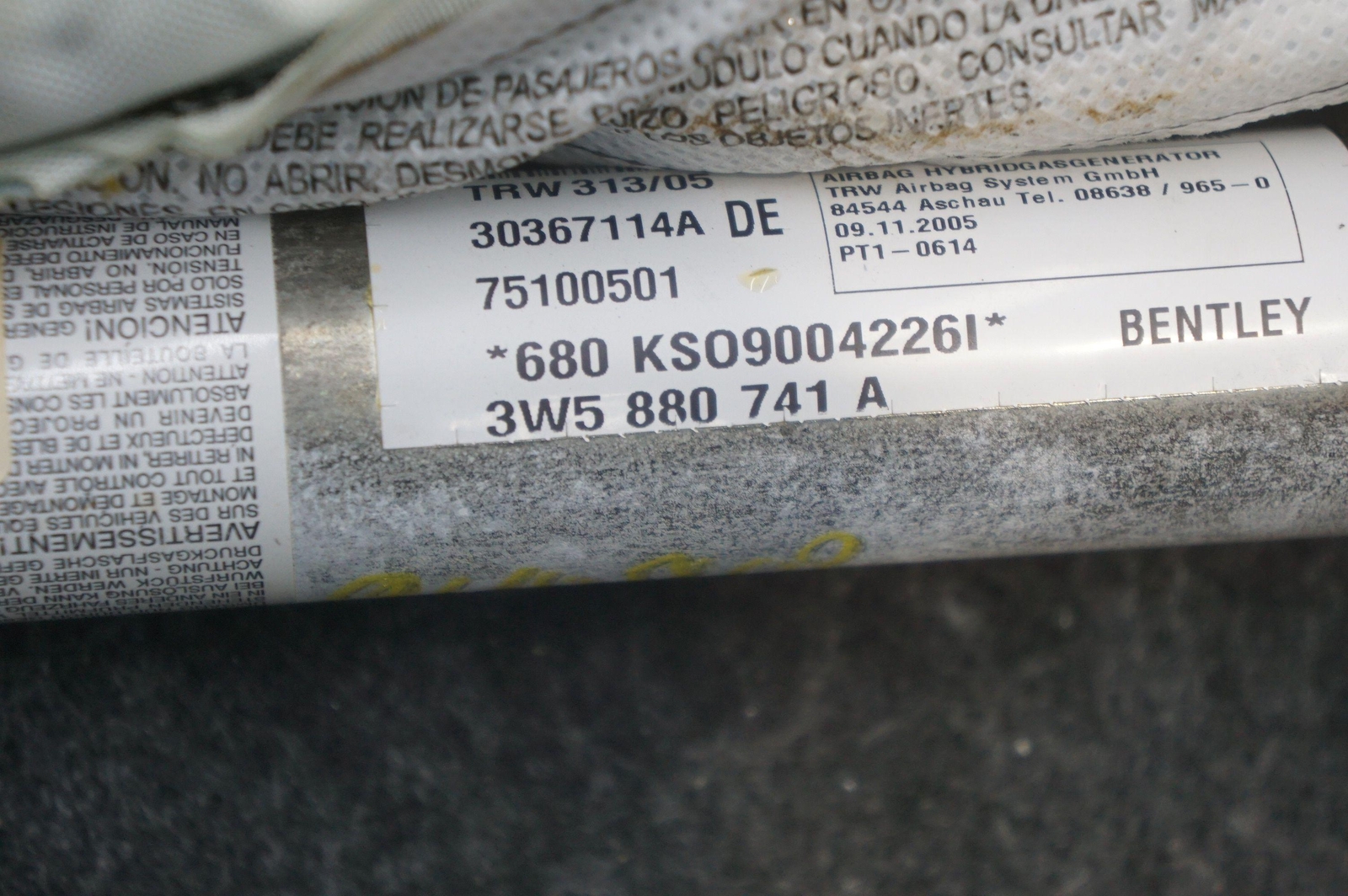 Left Side Roof SRS Airbag Curtain 3W5880741A Bentley Continental Flying Spur 06