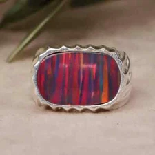 Flashy Opal Ring, 925 Sterling Silver Men's Ring, October Birthstone Signet Ring