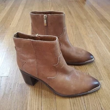 Franco Sarto Bushwick Ankle Boots Womens Sz 6 Bootie Side Zip Brown Leather 