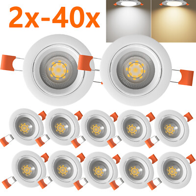 40X LED Einbaustrahler Spots 230V Flach Einbauleuchten 6W Rund Deckenleuchte Set