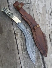 16" FULL TANG DAMASCUS Fixed Blade BOWIE Hunting Knife GURKHA KUKRI With Sheath