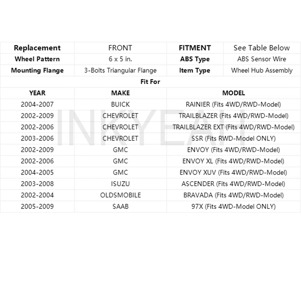 Buje y cojinete de rueda delantera para Chevy Trailblazer SSR GMC Envoy XL Buick Rainier Foto 2 de 4