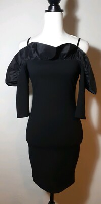 💕River Island UK Black Bodycon Bardot Spagetti Strap Ruffled Neck Mini  Dress❤ UK