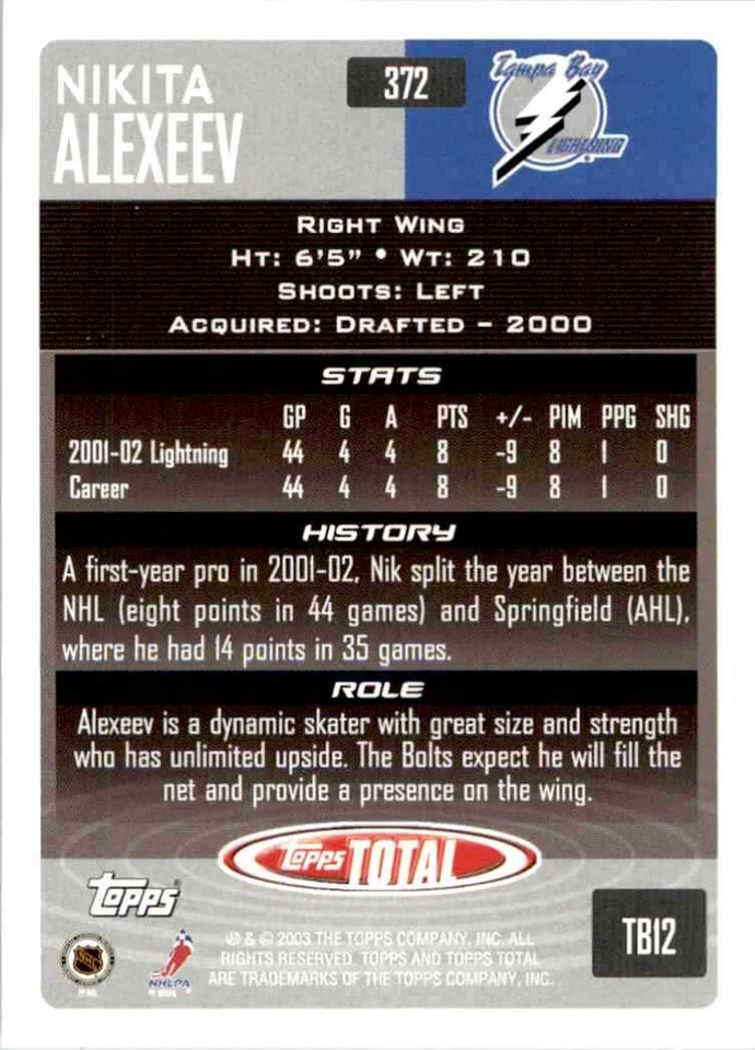 2002-03 Topps Total Nikita Alexeev #372 - Image 2 of 2