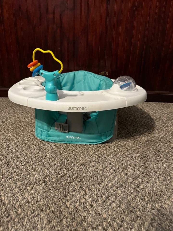 Asiento de actividad/alimentación infantil - azul y blanco usado Foto 2 de 2