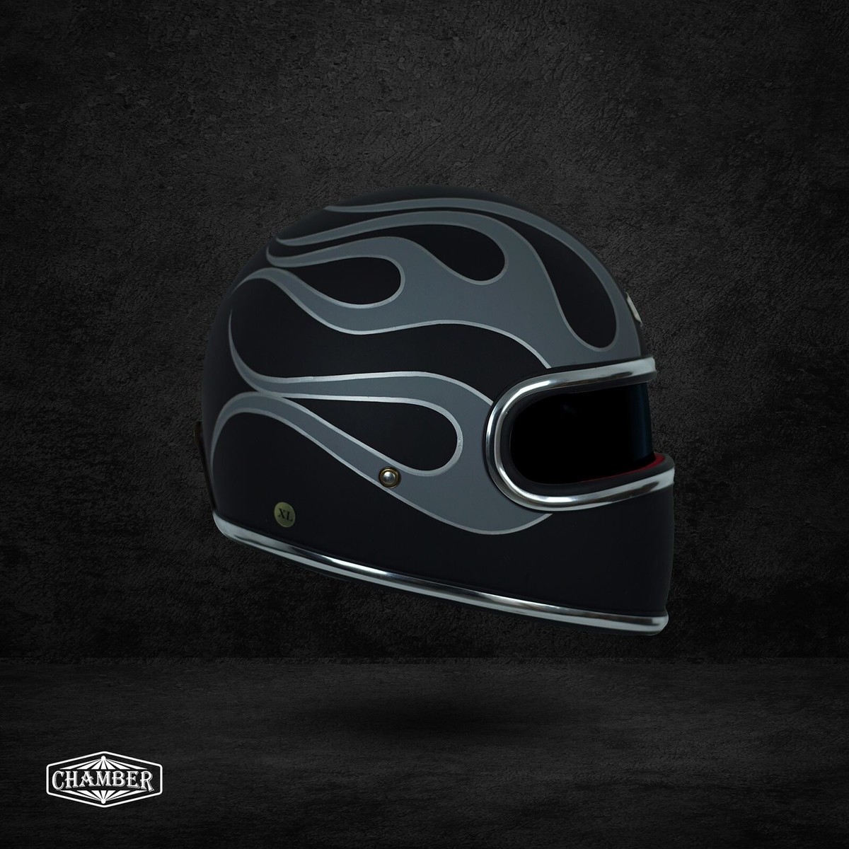 SALE ! VINTAGE CUSTOM HELMET JUGGERNAUT FLAMES GREY FOR CAFERACER