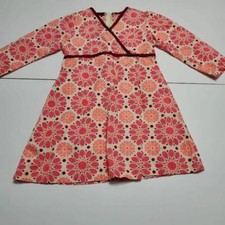 Beary Basics Girls Faux Wrap Dress Pink Floral V Neck 3/4 Sleeve Zip Cotton 6X