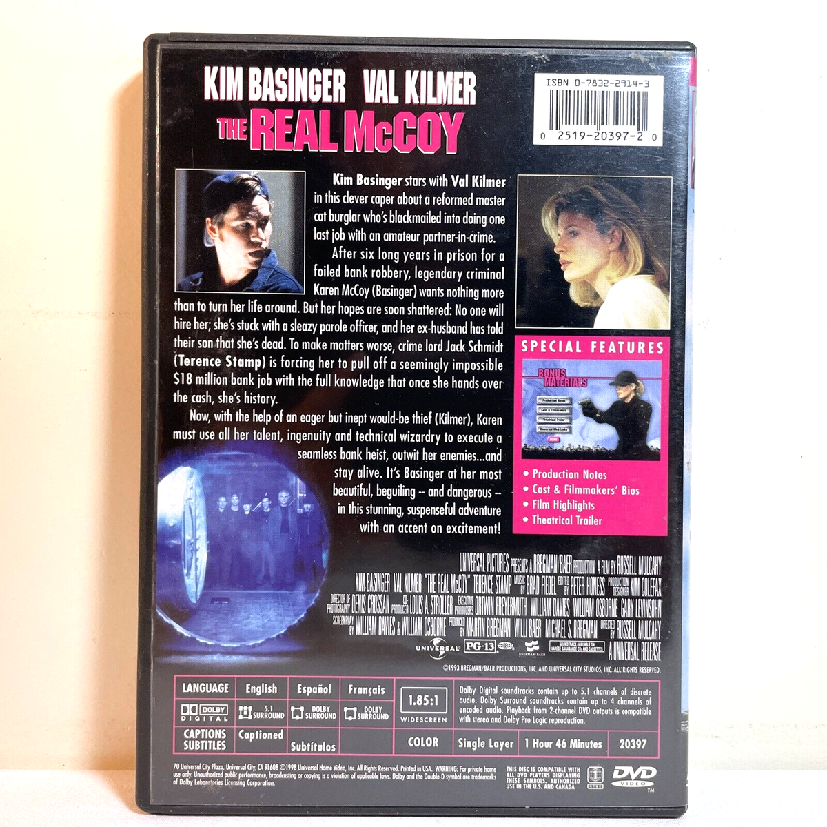 THE REAL McCOY (1993) DVD Kim Basinger, Val Kilmer - Crime Drama