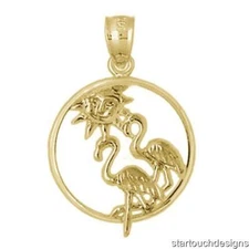New 14k Yellow Gold Flamingo Bird Pendant