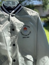 VTG 80s King Louie Pro Fit Satin Bomber Jacket Sz M Shell Oil Ethylene Norco