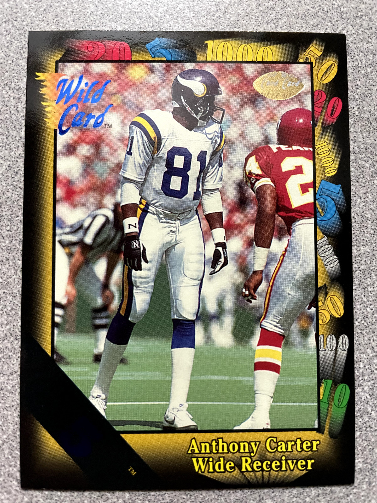 1991 Wild Card Anthony Carter 5 Stripe Parallel Card #114 Minnesota Vikings