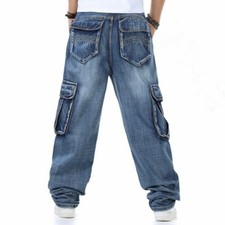 Pantalones de mezclilla para hombre Hip-Hop pantalones cargo holgados sueltos ropa de calle monopatín lavado a la piedra