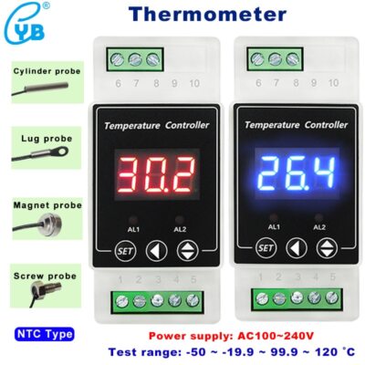 YB103TM din rail thermostat 220V thermometer with sensor temperature controller