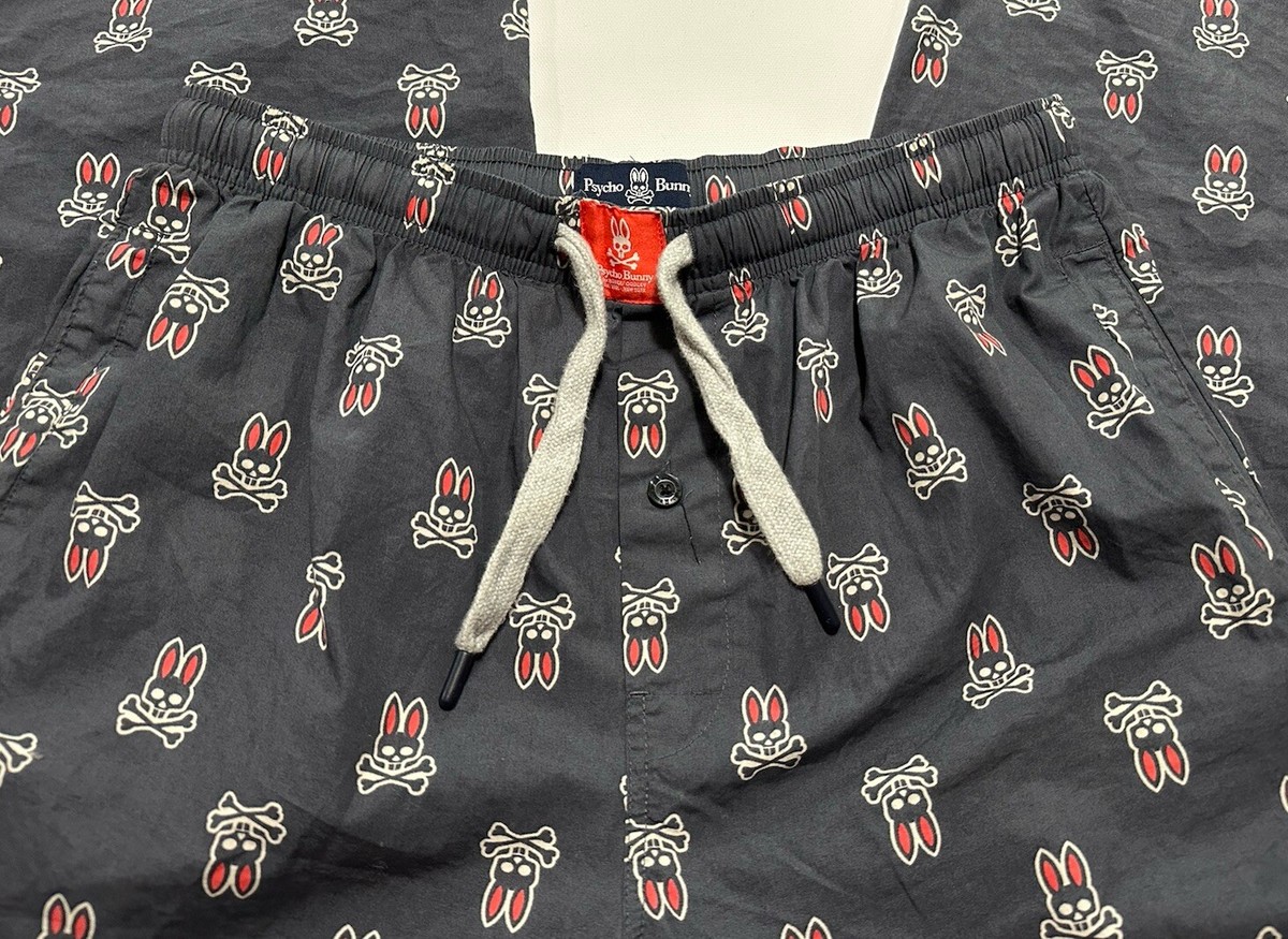 Psycho Bunny Men's Gray All Over Print Drawstring Elastic Pajama