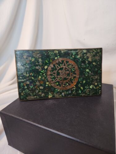 Mixed Metal Stone Mexican Trinket Box Copper Or Brass Stash Mid Century - Zdjęcie 1 z 10