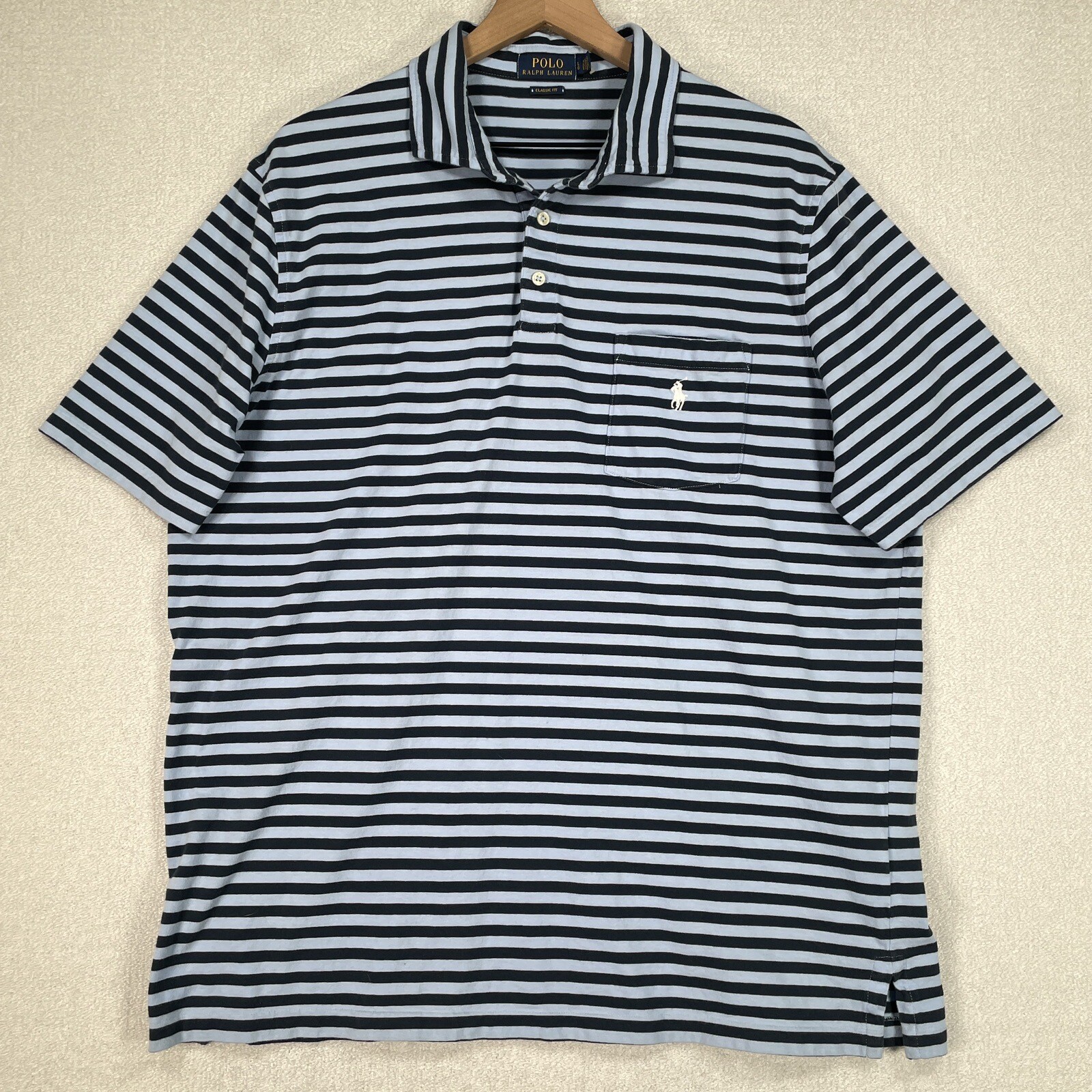 Polo Ralph Lauren camicia vestibilità classica da uomo XL blu manica corta polo pony preppy