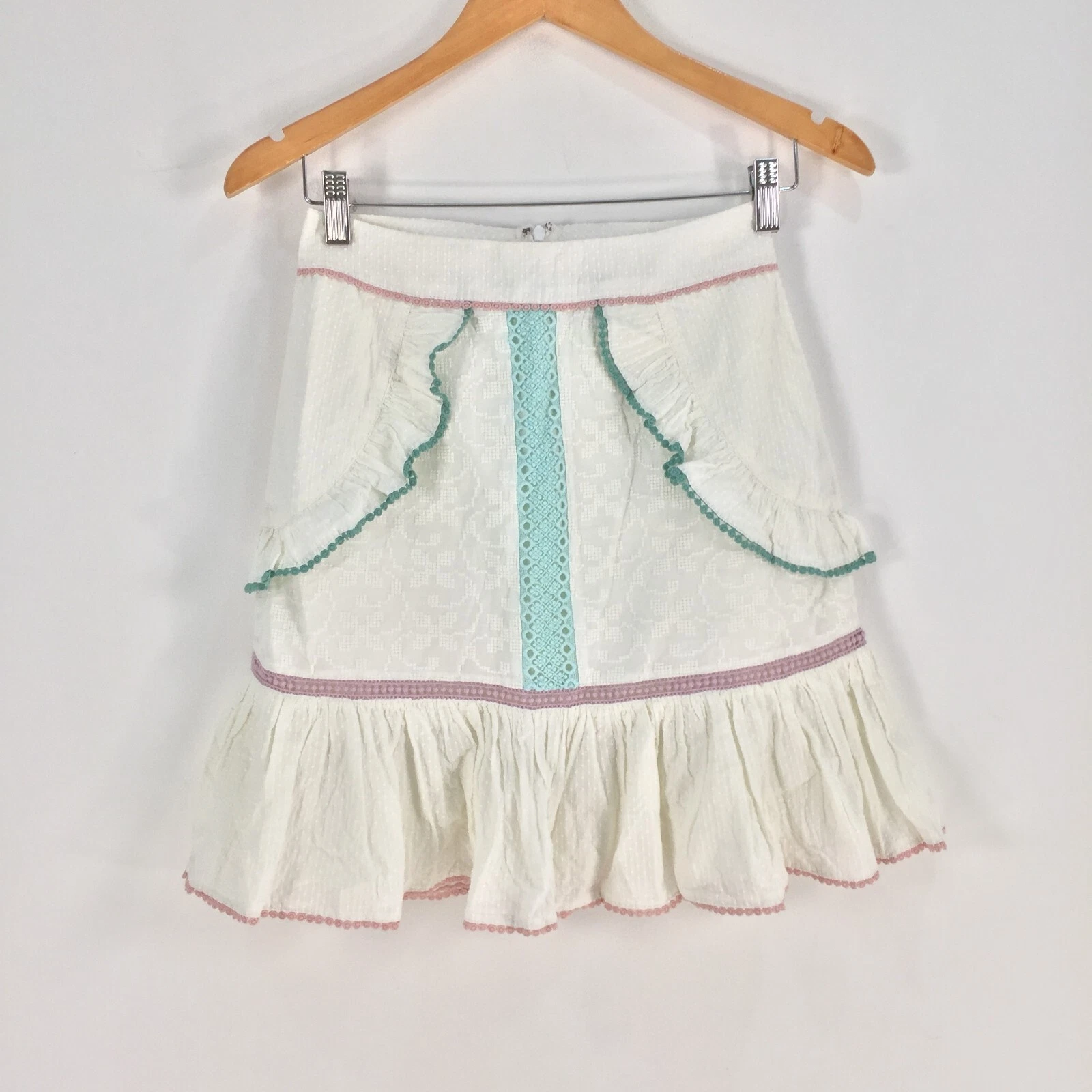 NEW Tigerlily womens skirt size 8 white A-line cotton knee length mini 043109