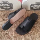 Men's Sandals Slippers with LEATHER SOLE Made in Italy 100% Genuine Leather Black Color