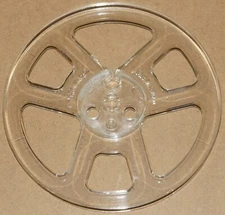 VINTAGE AMERICAN EMPTY CLEAR PLASTIC TAKE UP REEL 5"x 1/4" WITH BOX
