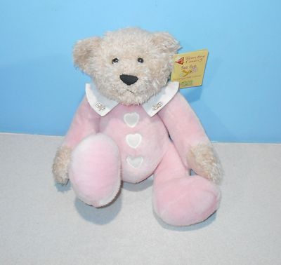 12'' DAKIN Baby Hugs Pink Cancer Applause #17563 Embroidered Heart Buttons Plush