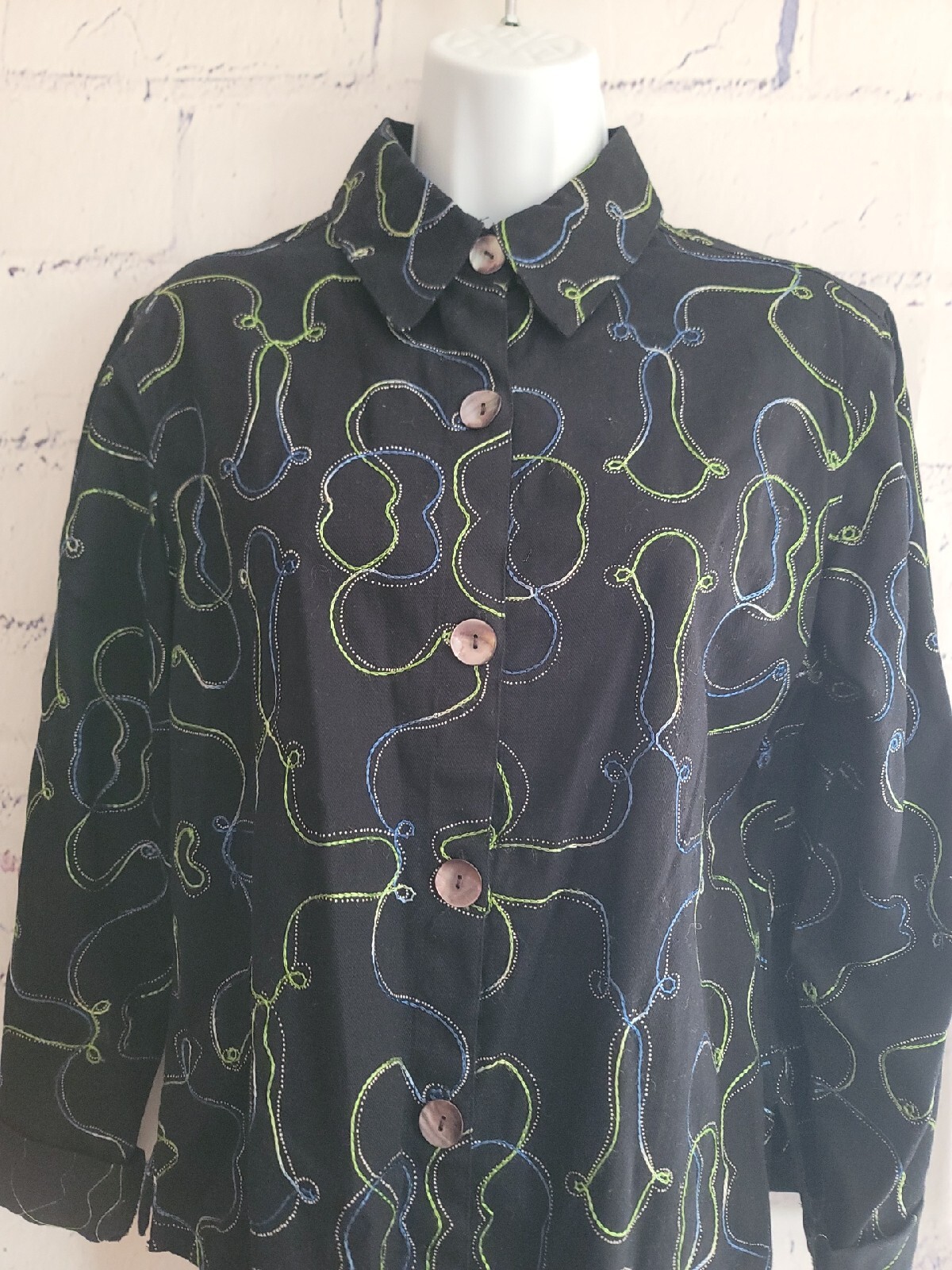 Choices Button Front Blouse Small Multicolor Embr… - image 2