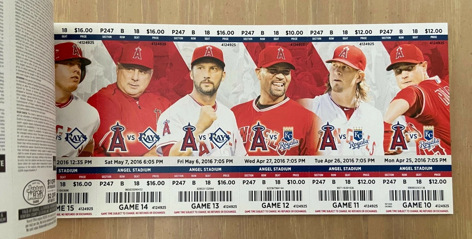 MIKE TROUT ALBERT PUJOLS HRs - 2016 MLB ANGELS COMPLETE FULL SEASON TICKETS - Изображение 3 из 4