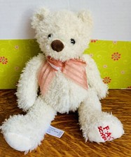 FAO Schwarz Teddy Bear Cream Ivory Sheer Pink Bow Plush Stuffed Animal 13" 2020