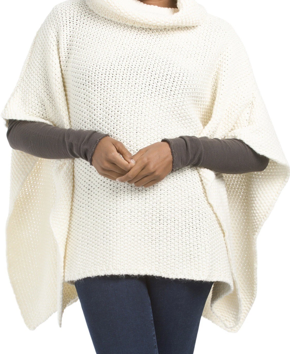 Cocogio Ruana Poncho Sweater Acrylic Wool Textured Ivory Cream OS Made In Italy