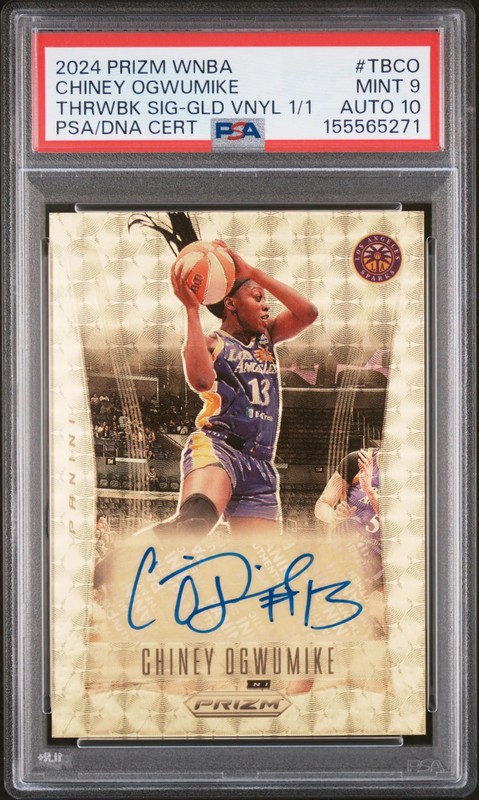 2024 Prizm WNBA Throwback Signature Chiney Ogwumike Gold Vinyl 1/1 PSA 9 Auto 10