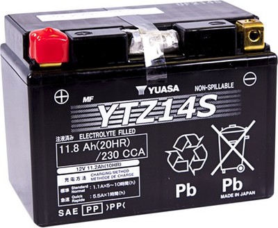 Yuasa YTZ14S Factory Activated AGM Maintenance Free Battery 12V 230 CCA