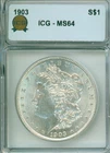 1903 ICG near GEM MS64 Morgan silver dollar - frosty date everybody needs.