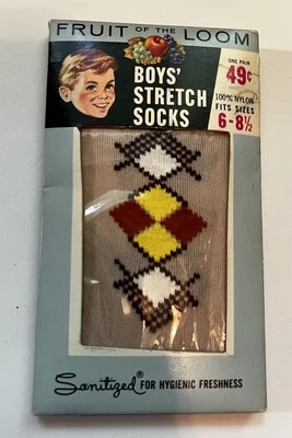 Vintage NOS Boys Argyle Socks FRUIT OF THE LOOM Made In USA - Photo 1/4