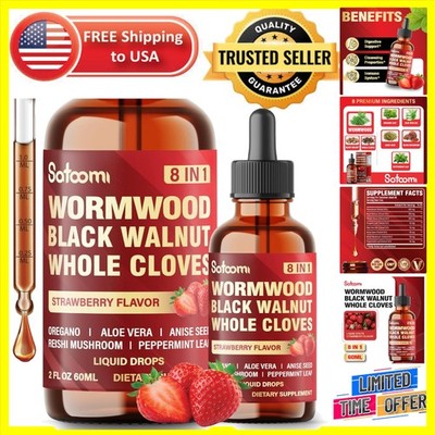 Organic Wormwood Liquid Drops - 60ml Strawberry Flavor for Wellness Support