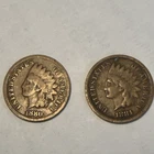 1880 & 1881 Indian Head Small Cent Bronze Coins Philadelphia Circulated Lot of 2