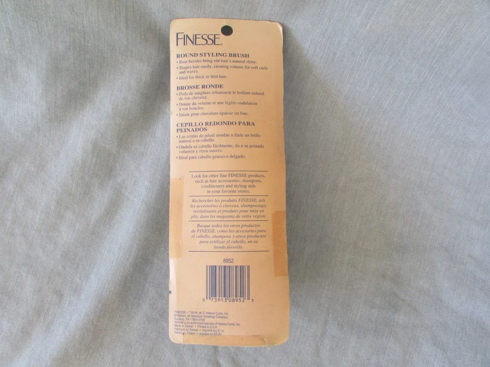 Cepillo redondo Finesse 8 1/2" mango blanco cerdas de jabalí #8952 de colección Nuevo abierto Foto 4 de 4