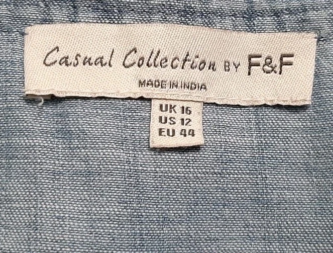 Casual Collection F&F US Sz12 Blue Chambray Denim Button Front Midi Dress Boho - Image 4 of 4