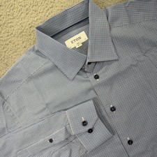 Eton Shirt Mens 42 17 XL Blue Micro Check Slim Long Sleeve Button Up Cotton