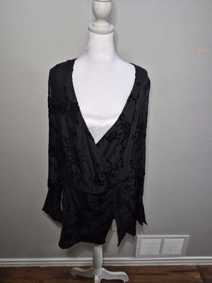 Meshki Burnout Velvet Top Dress Sz Medium Festive Sheer Sleeves Minimalist Chic