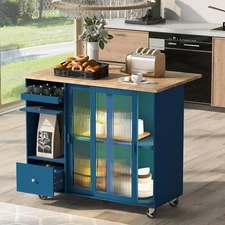 Rolling Kitchen Island Cart w/ Light Adjustable Shelf 2 Drawers for Dinnig Room