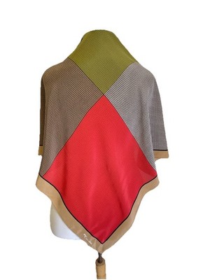 H79# Valentino 100% Silk Scarf Multicolor Geometric Block Print Vintage Designer