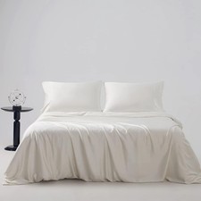 Duvet Cover California King 100 Organic Bamboo-Rayon Soft Silky Ivory White 3PC