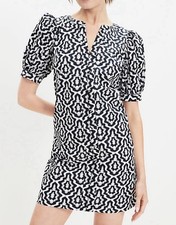 LOFT Black White Pattered Poplin Balloon Sleeve Mini Dress size Small NWT