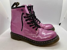 Dr. Martens 1460 J Glitter Pink Leather Lace Up Zip Ankle Boots Size 3