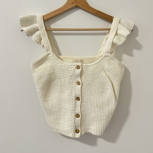 Urban Outfitters Ivory Cotton Chunky-Knit Square Neck Button Sweater Tank L