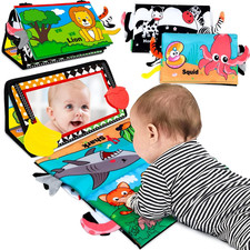 Baby Toys 0-6 Months - Tummy Time Toy Baby Mirror Infant Toys with Cloth Book -